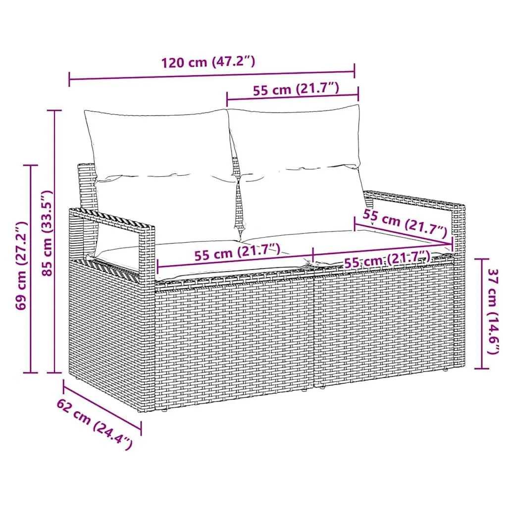 Garden Sofa Modular Outdoor Seating Poly Rattan Grey 120x62x69cm