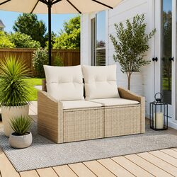 Outdoor Garden Sofa Modular Poly Rattan Beige Patio Seating 123x62x69cm