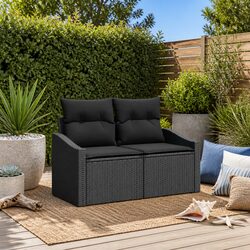 Outdoor Garden Sofa Black Poly Rattan Modular Patio Seating Rectangular