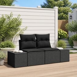 Outdoor Garden Sofa Black Poly Rattan Patio Seating Steel Frame Lounge Chair