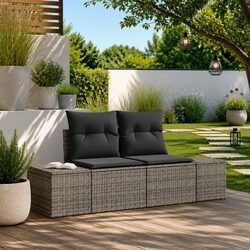 Garden Sofa Outdoor Seating Grey Poly Rattan Steel Frame Patio Furniture