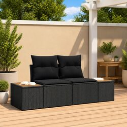 Outdoor Garden Sofa 2-Seater Black Modern Poly Rattan Patio Lounge Furniture