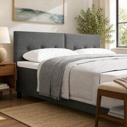 Height-Adjustable Headboard 160cm Grey Fabric Bedroom Furniture Modern Design
