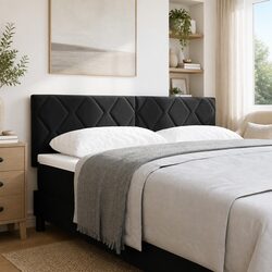 Headboard Black 144 cm Modern Bedroom Upholstered Velvet Adjustable Height