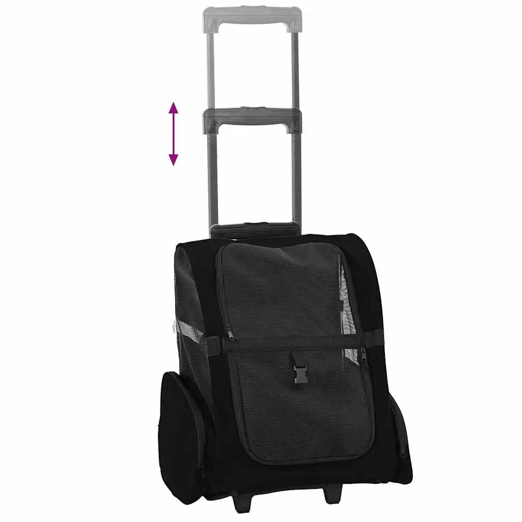 Pet Trolley 3-in-1 Convertible Rolling Carrier Backpack Hand Bag Black 48x32cm