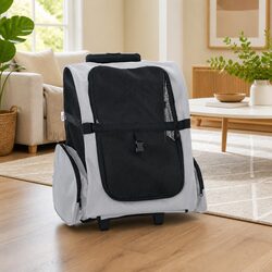 Pet Trolley 3-in-1 Rolling Carrier Backpack Hand Bag Grey Adjustable Handle
