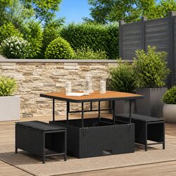 Outdoor Garden Dining Set Black Poly Rattan Furniture Patio Table Chairs