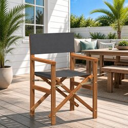 Wooden Folding Director Chair Grey Outdoor Garden Seating Teak Frame Padded