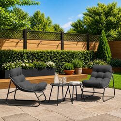 Outdoor Garden Chairs 2 pcs Black Powder-Coated Steel Patio Seating Set