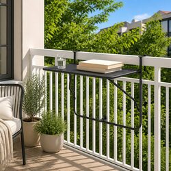 Hanging Balcony Table Foldable Outdoor Furniture Black 60x39x65cm Steel Garden