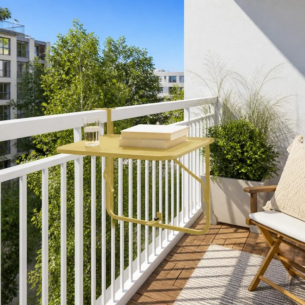 Hanging Balcony Table Foldable Steel 60 x 39 cm Gold
