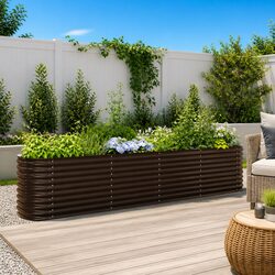 Raised Garden Bed 400x80x81cm Steel Outdoor Planter Brown Minimalist Design