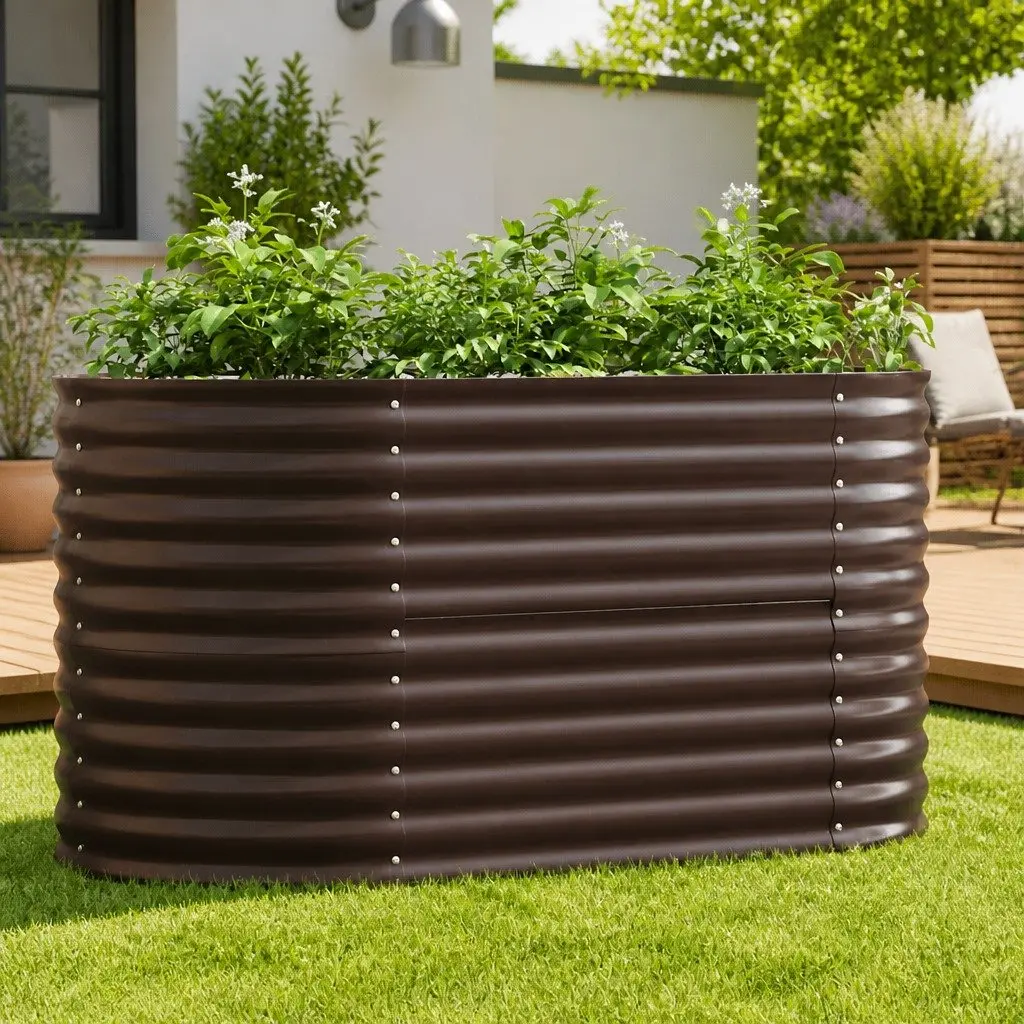 Raised Garden Bed Brown 160x80x81cm Steel Outdoor Planter Box Modern Design