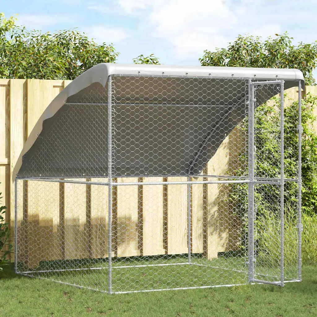 Dog Kennel Outdoor Pet House Galvanised Steel Frame Lockable 2x2x2m Silver