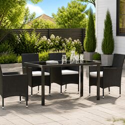 Garden Table Black 140 x 70 x 73 cm Metal Frame Tempered Glass Outdoor Patio