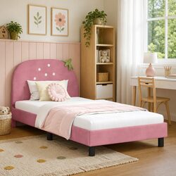 Kids Bed Frame with Headboard 90 x 190 cm Pink Velvet Bedroom Furniture