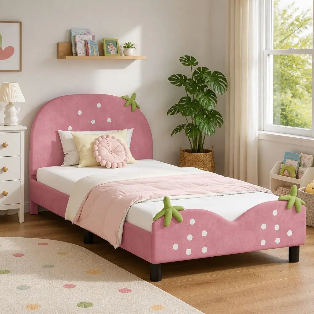 Kids Bed Frame Pink Velvet Upholstered 90 x 190 cm