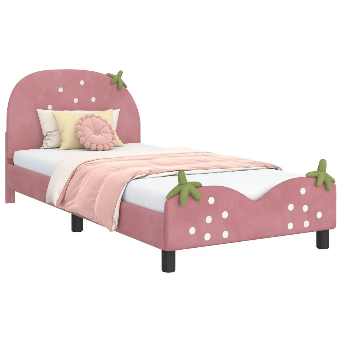 Kids Bed Frame Pink Velvet Upholstered 90 x 190 cm