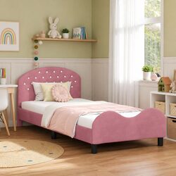Kids Bed Frame with Headboard 90 x 190 cm Pink Velvet Modern Rectangular