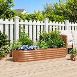 Raised Bed Garden Planter 240 x 80 x 44 cm Brown Steel Outdoor Gardening