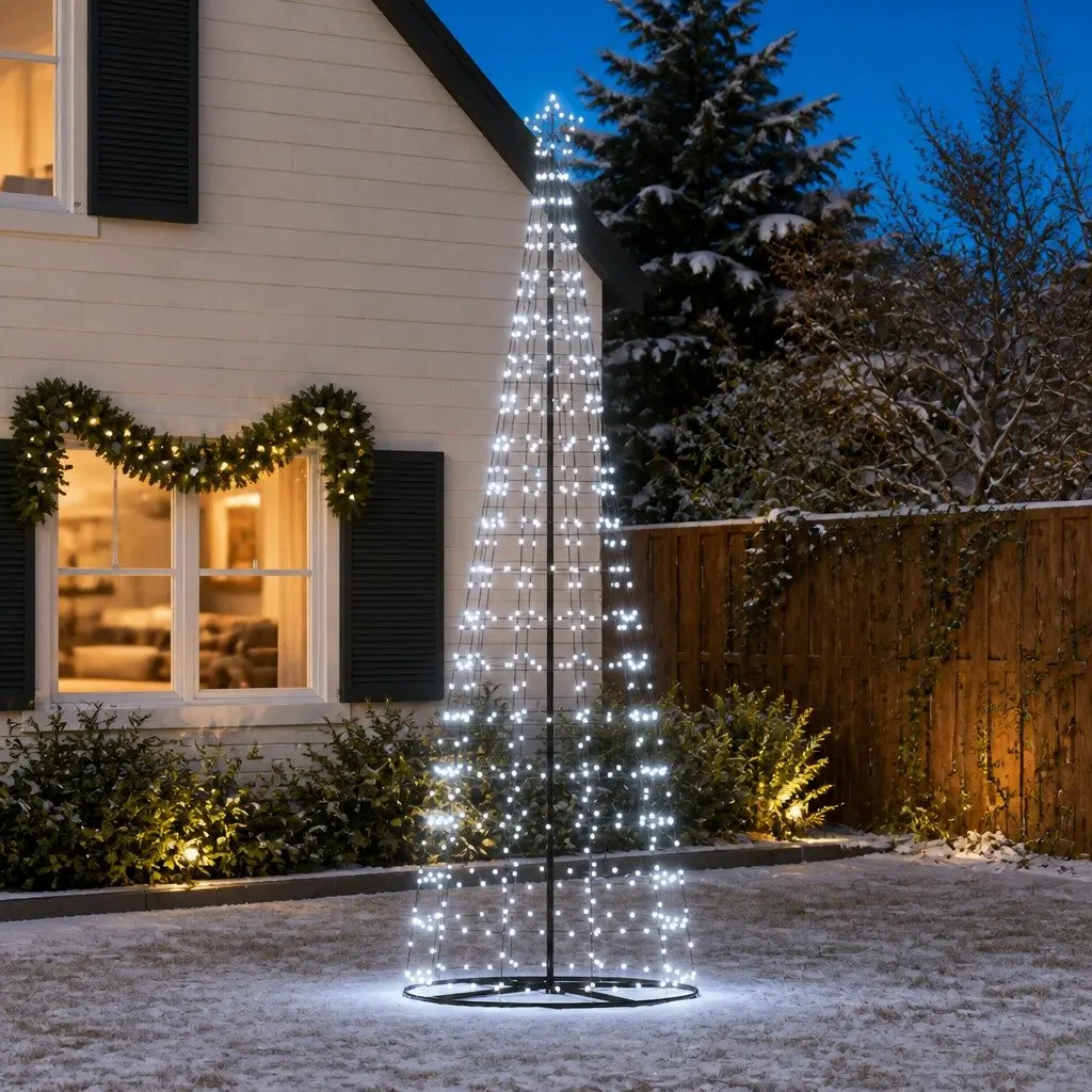 LED Christmas Tree 8 Flash Modes Cool White Iron Frame Indoor Outdoor Holiday Decoration