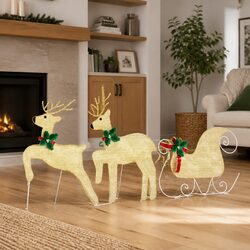 LED Reindeer Decorations Set 3pcs Warm White Fabric Christmas Holiday Ornaments