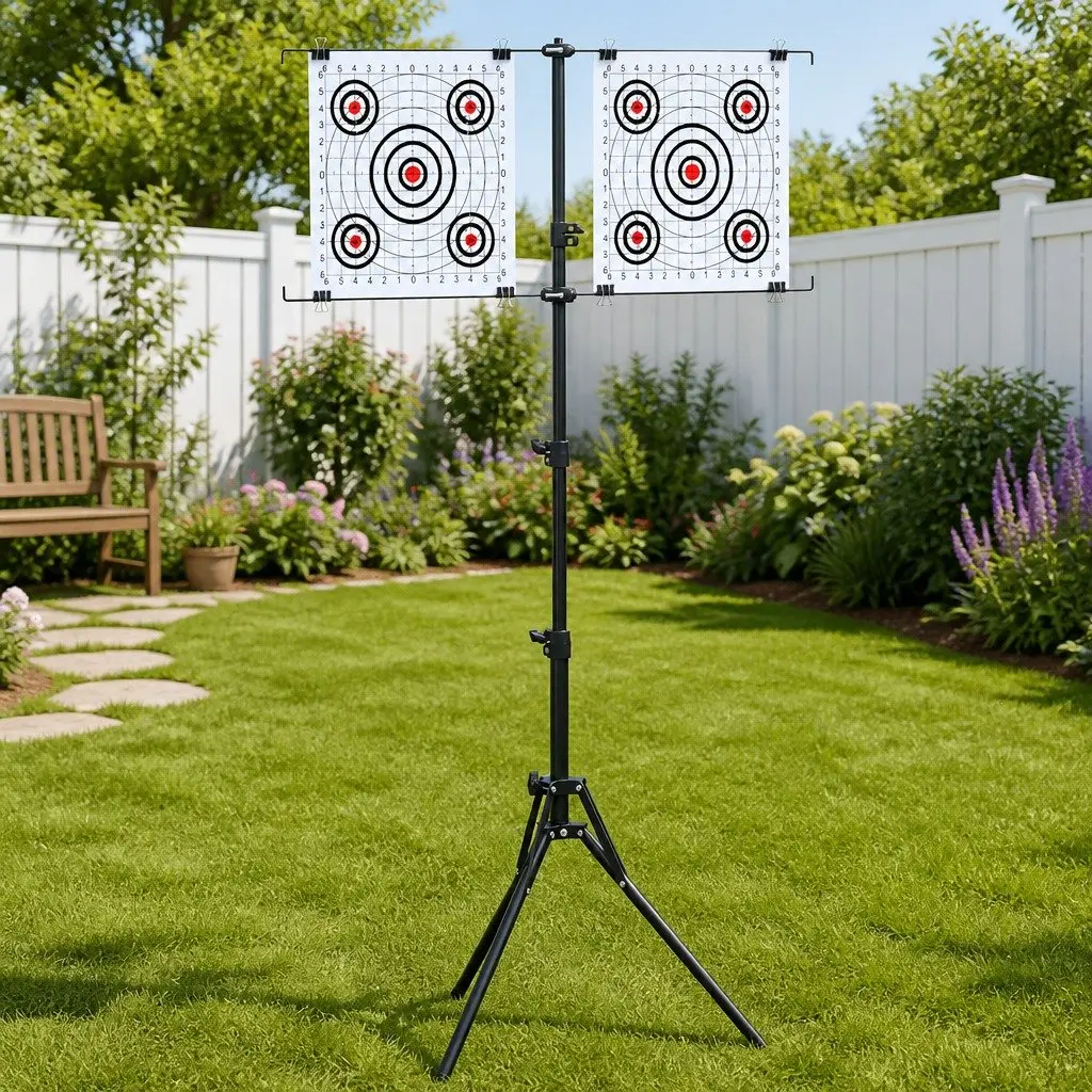 Target Stand Metal Foldable Height Adjustable Outdoor Shooting Range Black