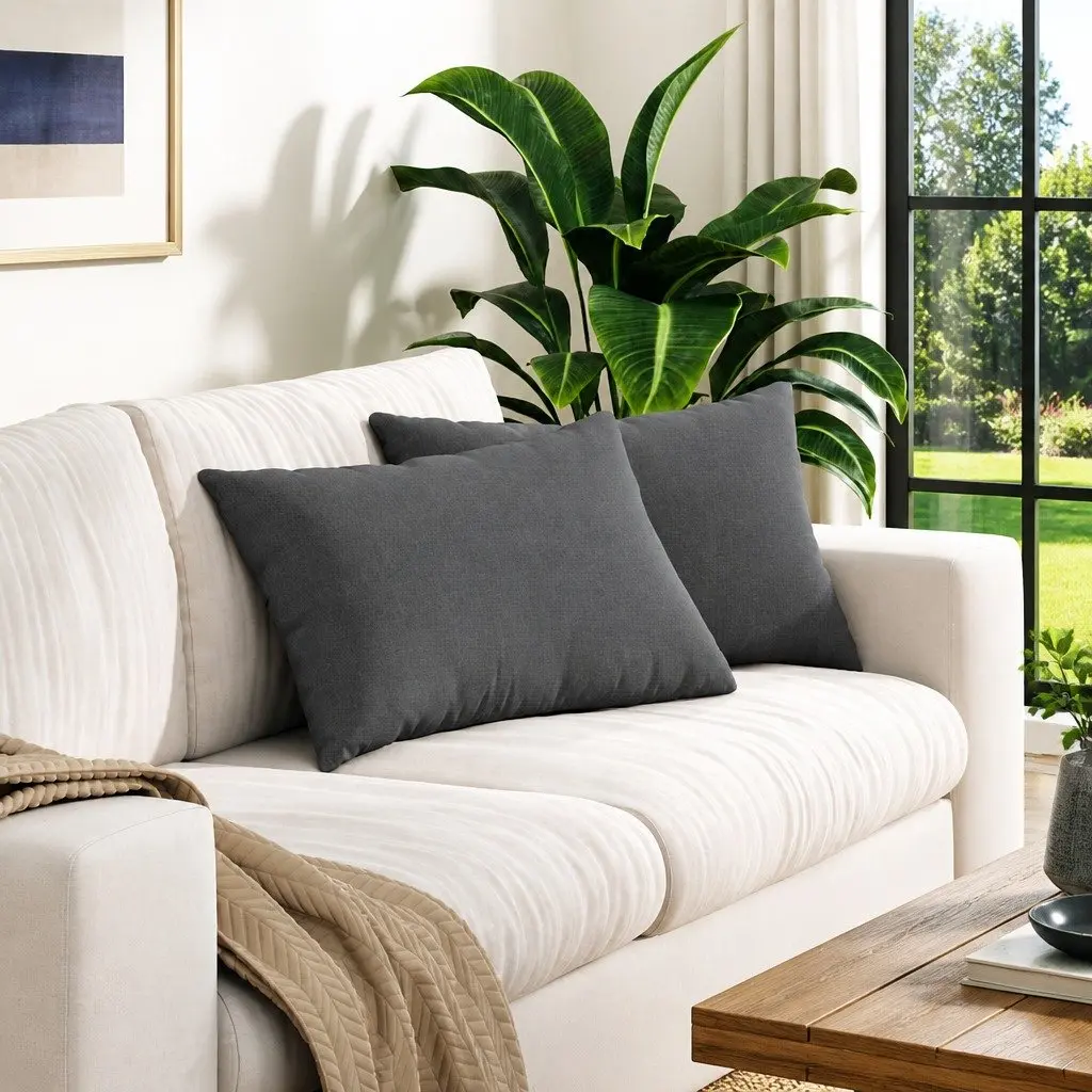 Sofa Pillows Modern Cushions 60 x 40 cm Grey 2 Pieces