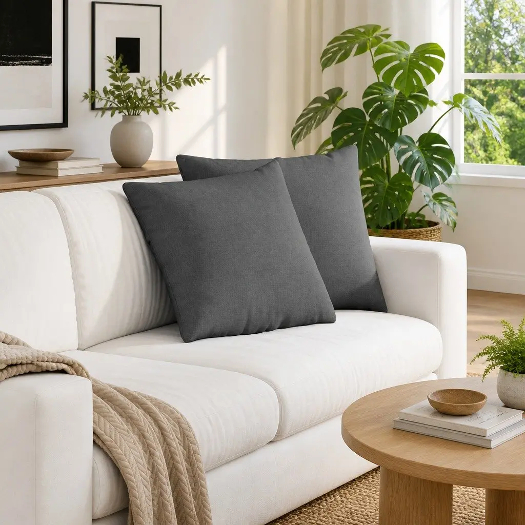 Sofa Pillows Modern Fabric 45 x 45 cm Grey 2 pcs Indoor Home Decor