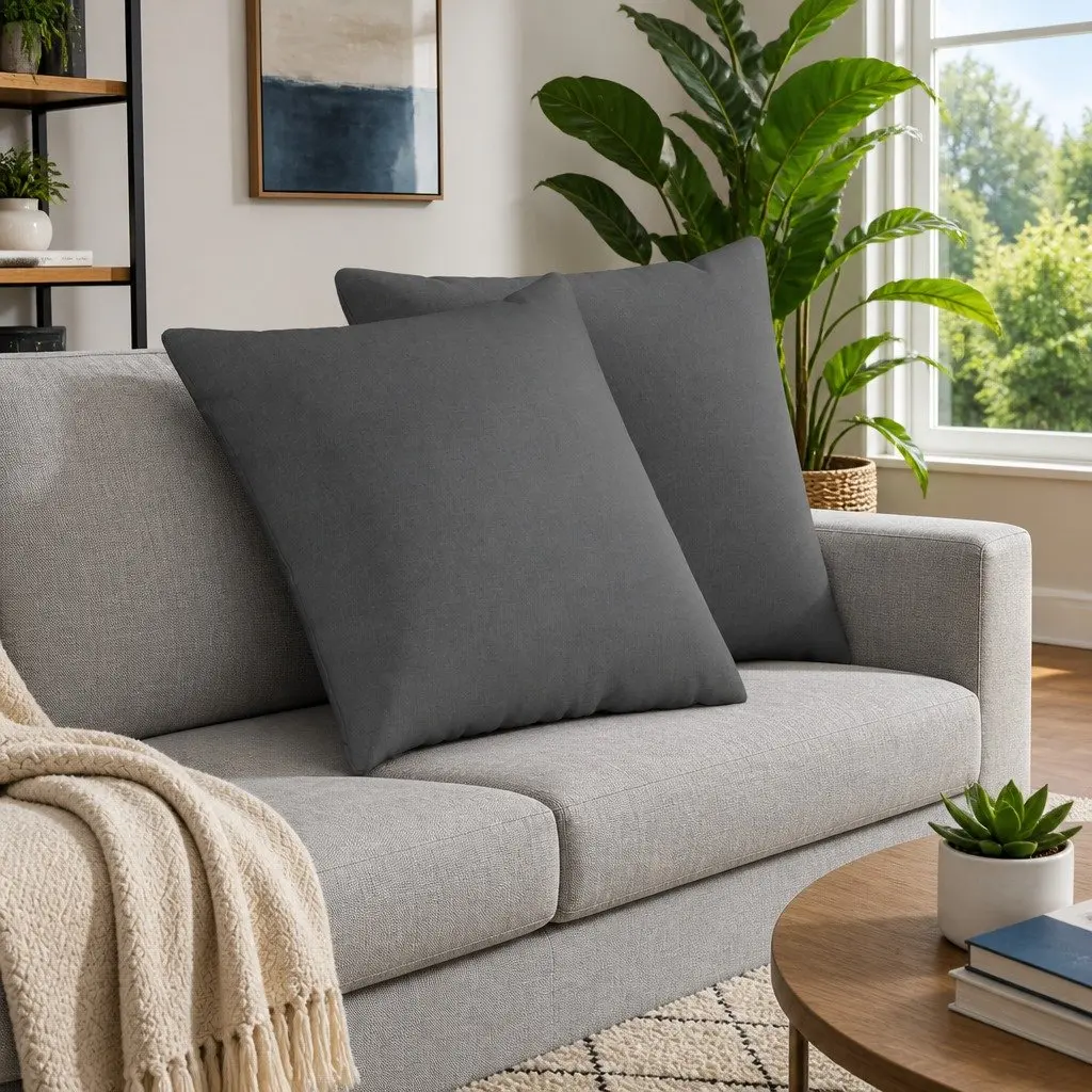 Sofa Pillows 2 Pieces Dark Grey 60 x 60 cm Modern Home Decor Cushions