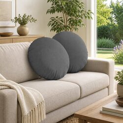 Seat Cushions 2 pcs Dark Grey Round Ø50 x 19 cm Machine Washable Indoor Home
