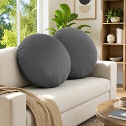 Round Seat Cushions 2 pcs Grey Ø60 x 21 cm Fabric Indoor Chair Sofa Pad