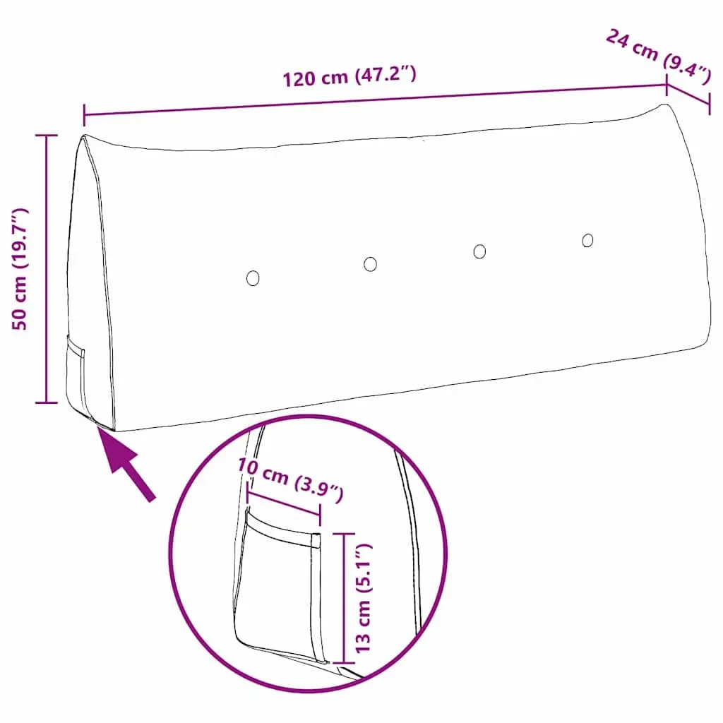 Back Pillow Ergonomic Support 120x24x50cm Grey Velvet for Living Room Bedroom Lounge Decor