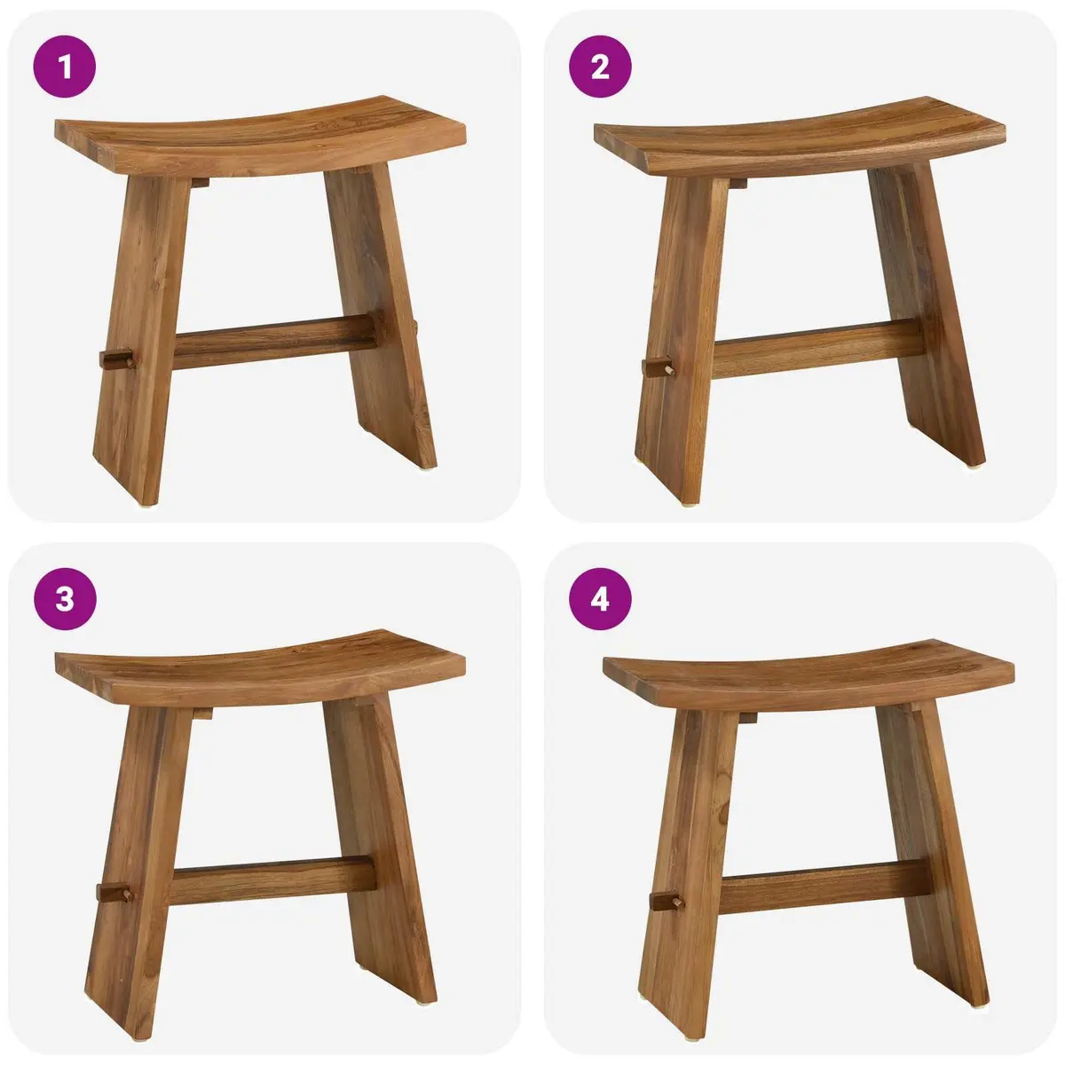 Bathroom Stool Modern Brown Solid Teak Wood Indoor Seating Backless Compact