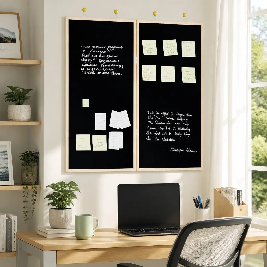 Bulletin Board Foldable Square 80x80cm Black Pine Wood Office Display Memo