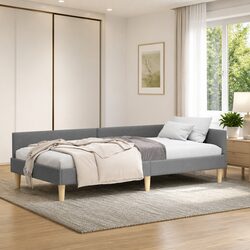 Corner Bed Frame L-Shaped Fabric Sofa Bed Modern Bedroom Furniture 90 x 190 cm