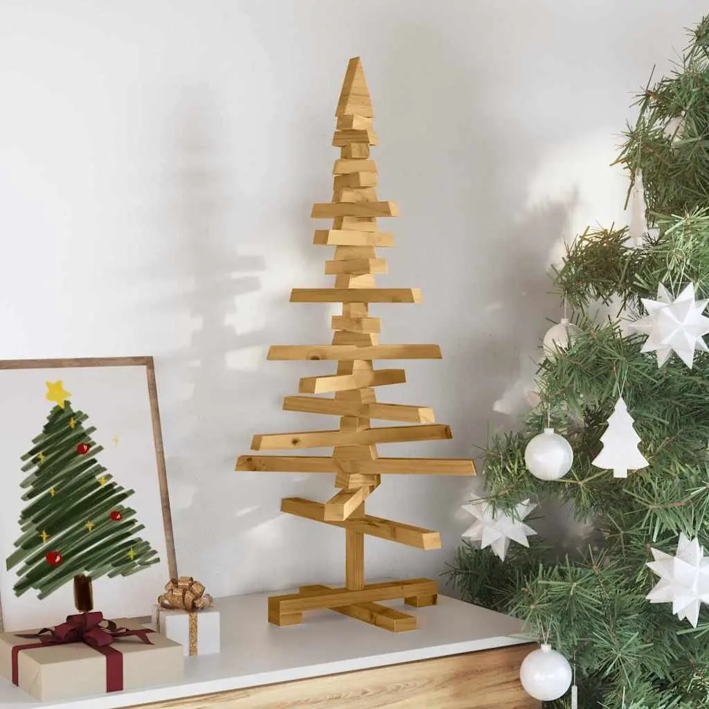 Wooden Christmas Tree 90cm Adjustable Branches Brown Solid Pine