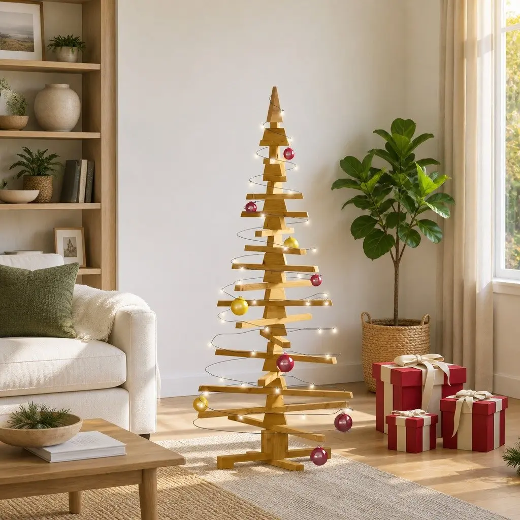 Wooden Christmas Tree Adjustable Branches 150cm Brown Natural Pine DIY Paintable