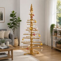 Wooden Christmas Tree 180cm with Stand Brown Adjustable Branches DIY Pine