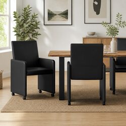 Dining Chairs with Wheels 2 pcs Black Kitchen Room Seating Furniture Set