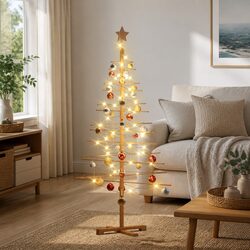 Wooden Christmas Tree with Stand Brown 150cm Seasonal Holiday Decoration Indoor