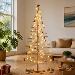 Wooden Christmas Tree with Stand 180cm Brown Bamboo Holiday Seasonal Decor