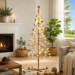 Wooden Christmas Tree 210cm Brown Bamboo Seasonal Holiday Home Decor Festive