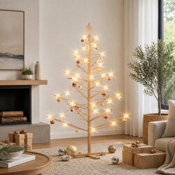 Wooden Christmas Tree with Stand Natural 150cm Solid Pine Indoor Holiday