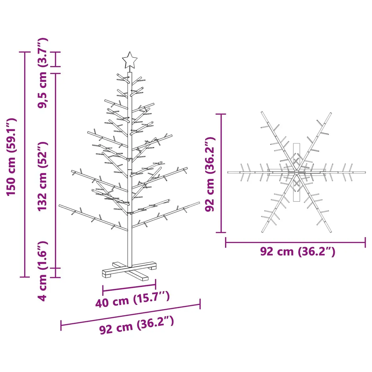 Wooden Christmas Tree Natural 150cm Solid Pine Indoor Holiday Decoration