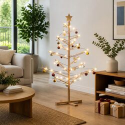 Wooden Christmas Tree with Stand Brown 125cm Modern Minimalist Holiday Decor