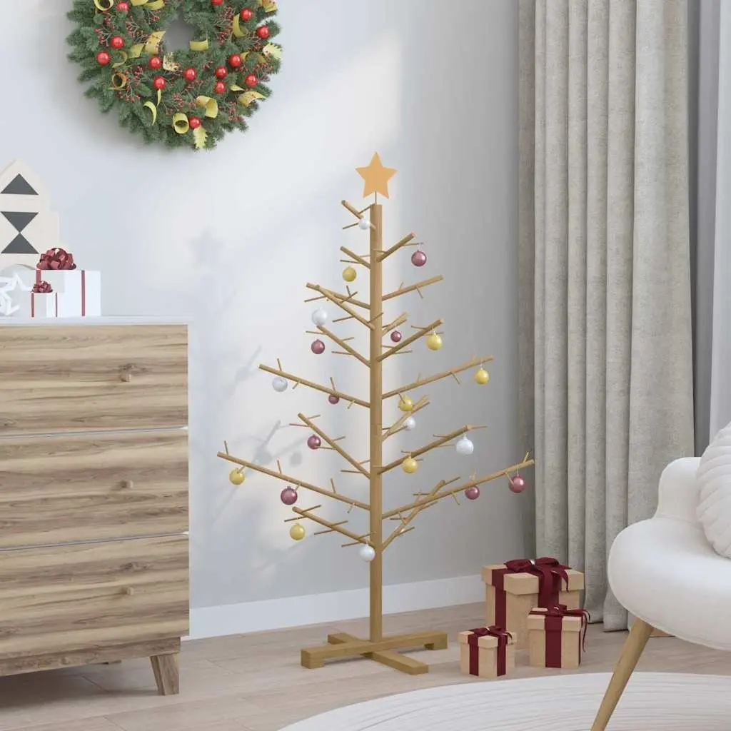 Wooden Christmas Tree with Stand Brown 125cm Modern Minimalist Holiday Decor