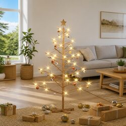 Wooden Christmas Tree with Stand 150cm Brown Modern Minimalist Holiday Decor