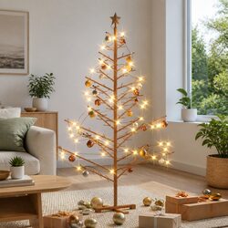 Wooden Christmas Tree with Stand 180cm Brown Solid Pine Holiday Seasonal Decor