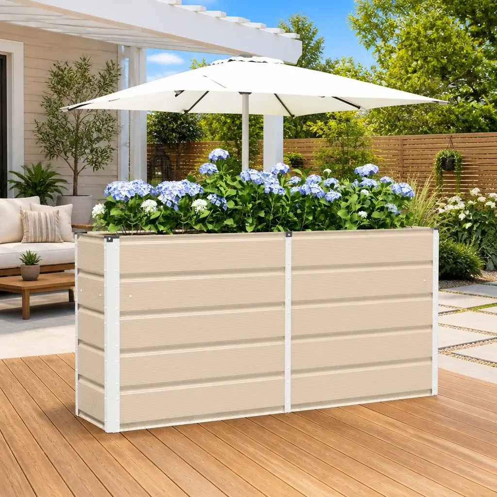 Steel Planter Large Container 160 x 40 x 75 cm Ivory Indoor Outdoor Garden Pots